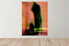 An abstract artwork by Myro Wulff featuring a blurred human figure in motion, with flowing shapes in shades of black, green, blue, and orange. The image has a dreamlike quality, evoking a sense of energy, transformation, and fluidity. Graduate Artist and Graduate Artworks by The Graduate Gallery.