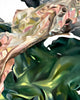 Abstract artwork by a graduate artist in the UK features swirling, organic shapes in earthy tones like beige, green, and brown. This dynamic composition against a light background suggests a natural theme with a dreamlike quality. Explore graduate artworks for sale at The Graduate Gallery.