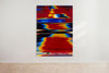 A vibrant abstract artwork by a talented graduate artist in the UK, featuring bold horizontal streaks of red, blue, orange, and black. The colors blend and distort, creating a dynamic visual effect reminiscent of a digital glitch or energy wave. Discover more graduate artworks for sale at The Graduate Gallery.